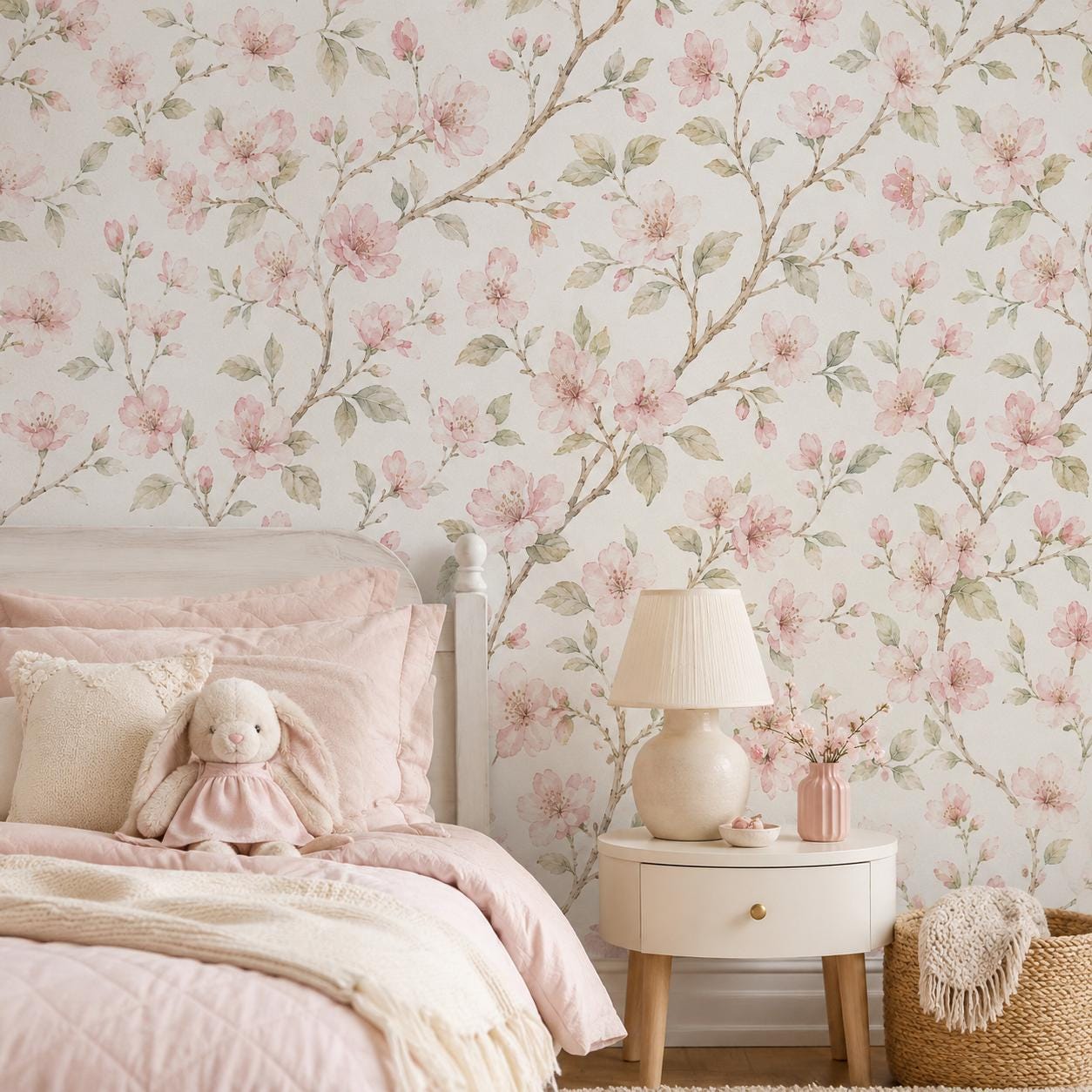 Cherry Blossom Wallpaper: White Pink Floral Wall Mural
