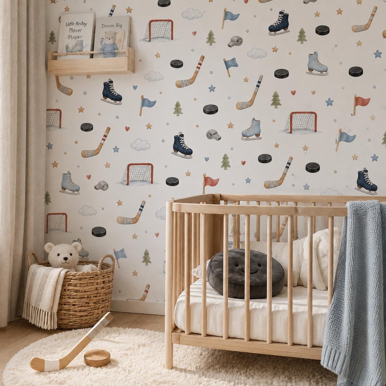 Hockey Stick Wallpaper: Winter Sports Nursery Wall Mural