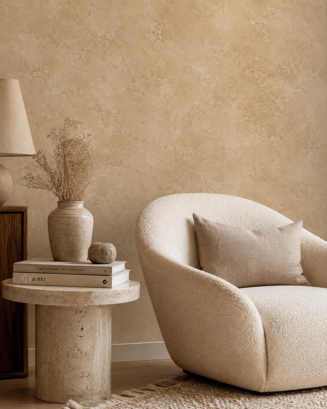 Soft Camel Stucco Wallpaper: Warm Textured Wall Mural
