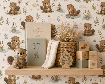 Beaver River Wallpaper: Woodland Animal Nursery Mural