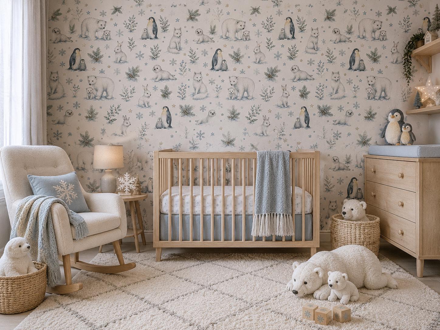 Snow Animal Wallpaper: Arctic Nursery Wall Mural