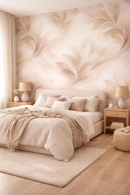 Soft Beige Floral Wallpaper: Elegant Peel and Stick Mural