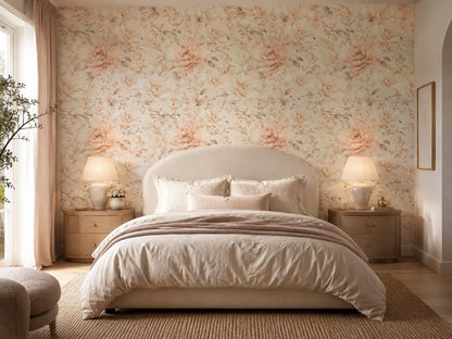 Champagne Blush Floral Wallpaper: Elegant Botanical Wall Mural
