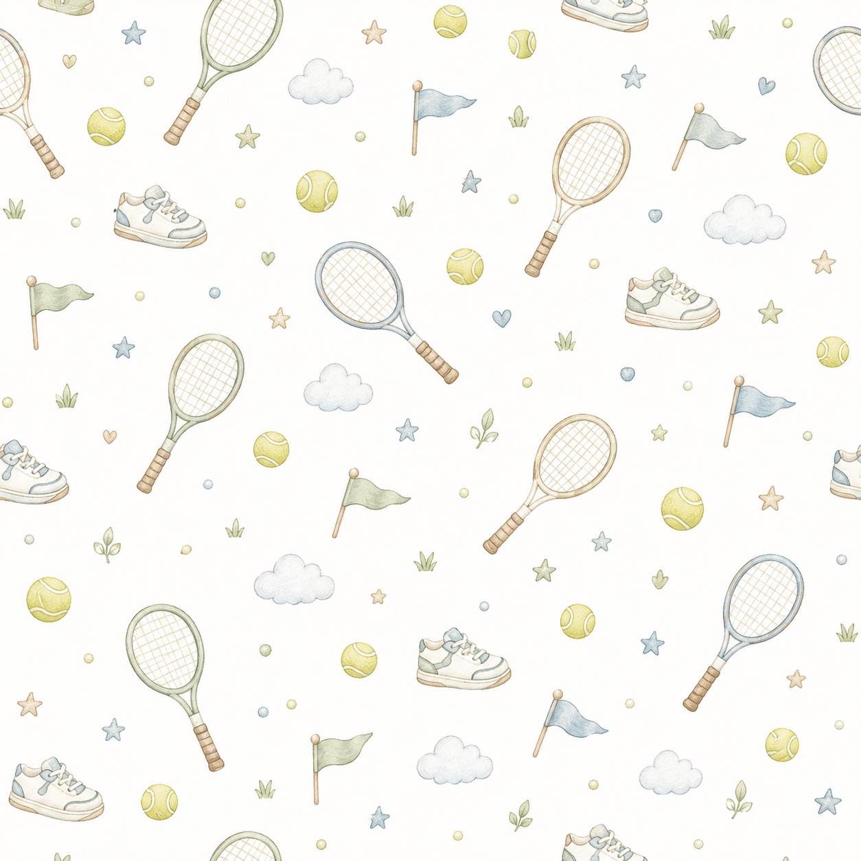 Tennis Racket Wallpaper: Court Sports Nursery Wall Mural