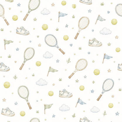Tennis Racket Wallpaper: Court Sports Nursery Wall Mural