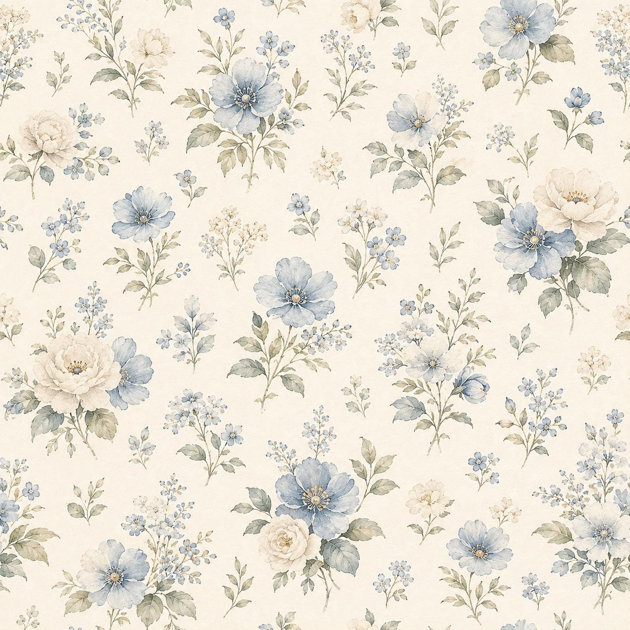 Dusty Blue Floral Wallpaper: Soft Botanical Wall Mural