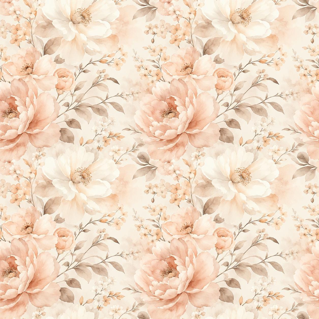 Champagne Blush Floral Wallpaper: Elegant Botanical Wall Mural