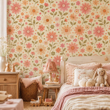 Retro Pink Daisy Wallpaper: Vintage Floral Wall Mural