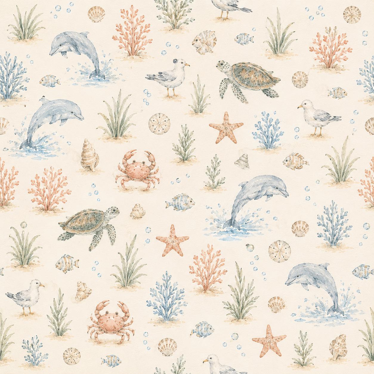 Beach Animal Wallpaper: Coastal Nursery Wall Mural