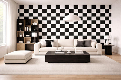 Black Checkerboard Wallpaper: Bold Geometric Tile Wall Mural