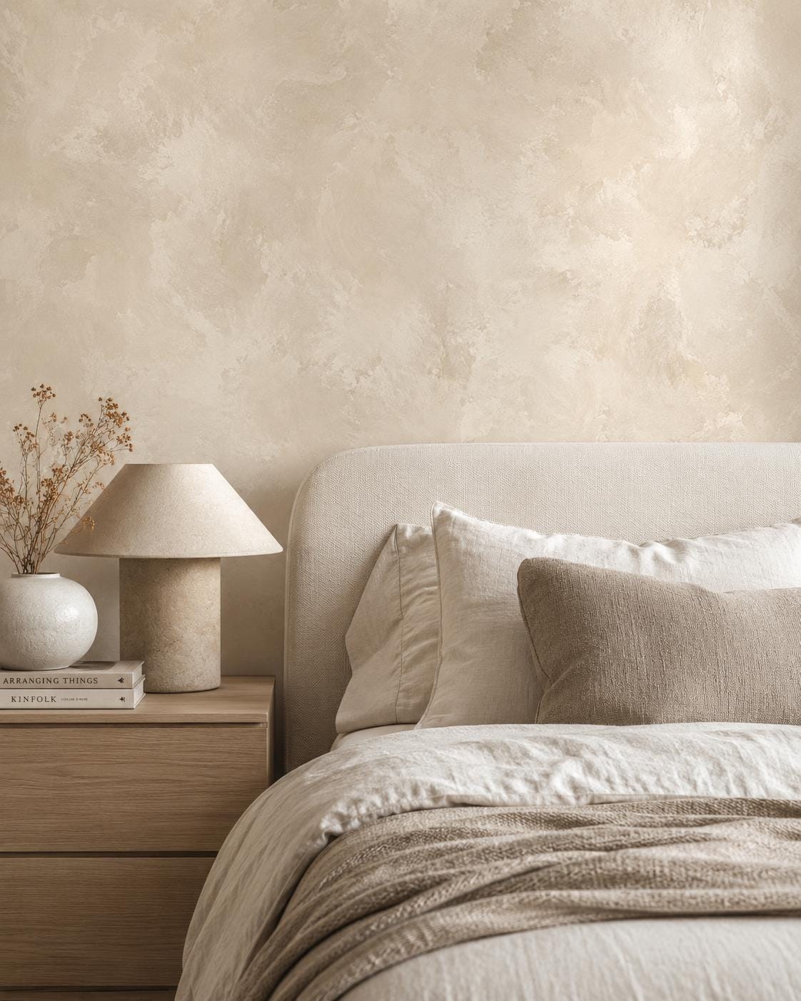 Warm Cream Limewash Wallpaper: Soft Textured Wall Mural