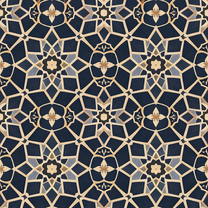 Blue Moroccan Tile Wallpaper: Vintage Geometric Wall Mural