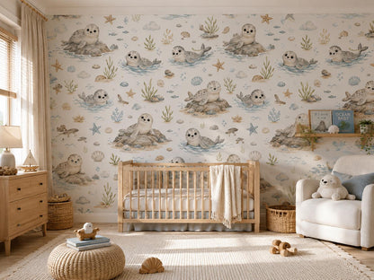 Seal Wallpaper: Coastal Animal Nursery Mural