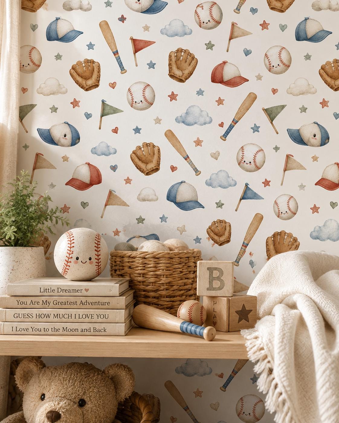 Baseball Bat Wallpaper: Classic Sports Nursery Wall Mural