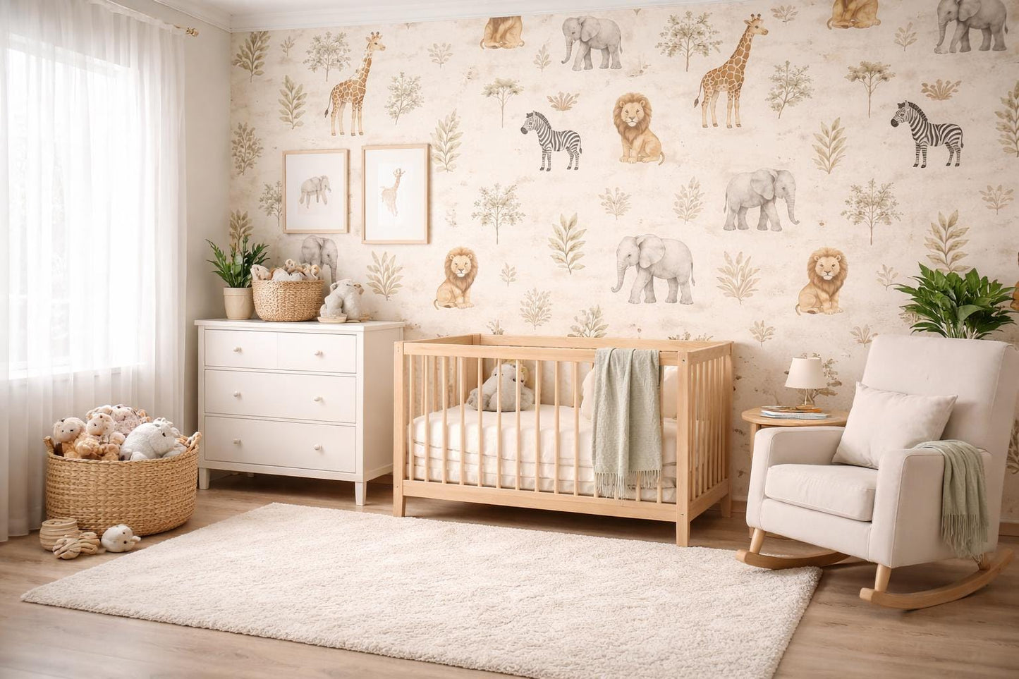 Safari Animal Wallpaper: Neutral Nursery Wall Mural