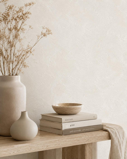 Pearl White Stucco Wallpaper: Soft Neutral Textured Wall Mural