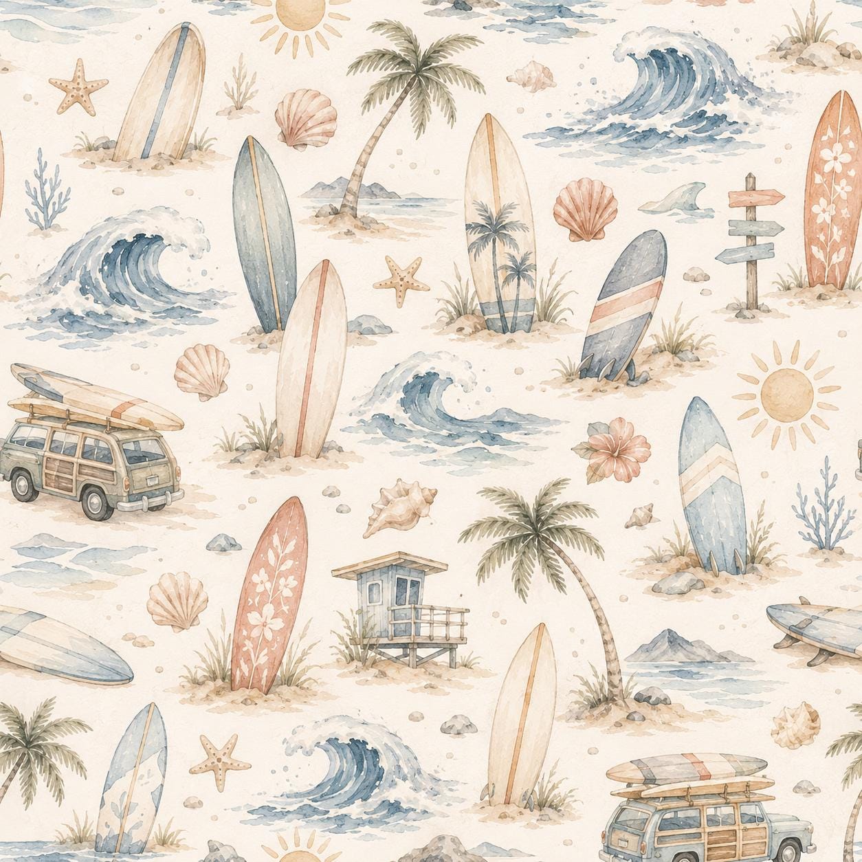 Surf Club Wallpaper: Coastal Kids Sports Wall Mural
