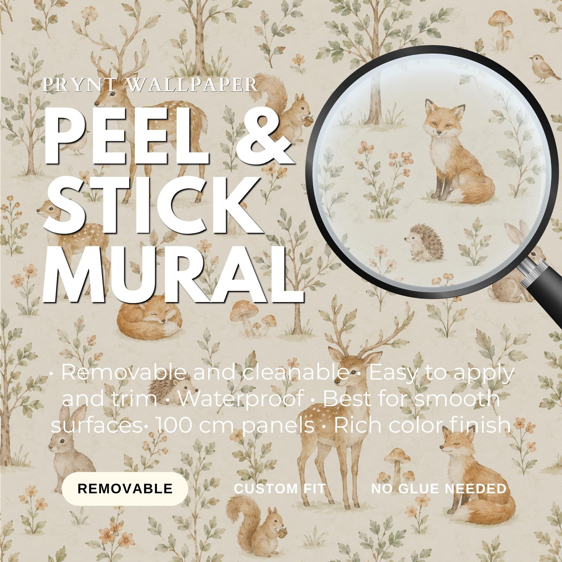 Woodland Animal Wallpaper: Neutral Forest Nursery Wall Mural