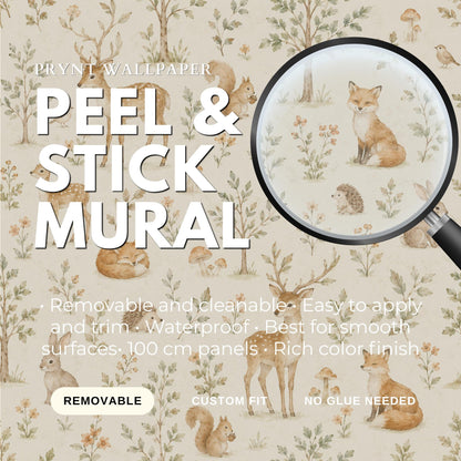 Woodland Animal Wallpaper: Neutral Forest Nursery Wall Mural
