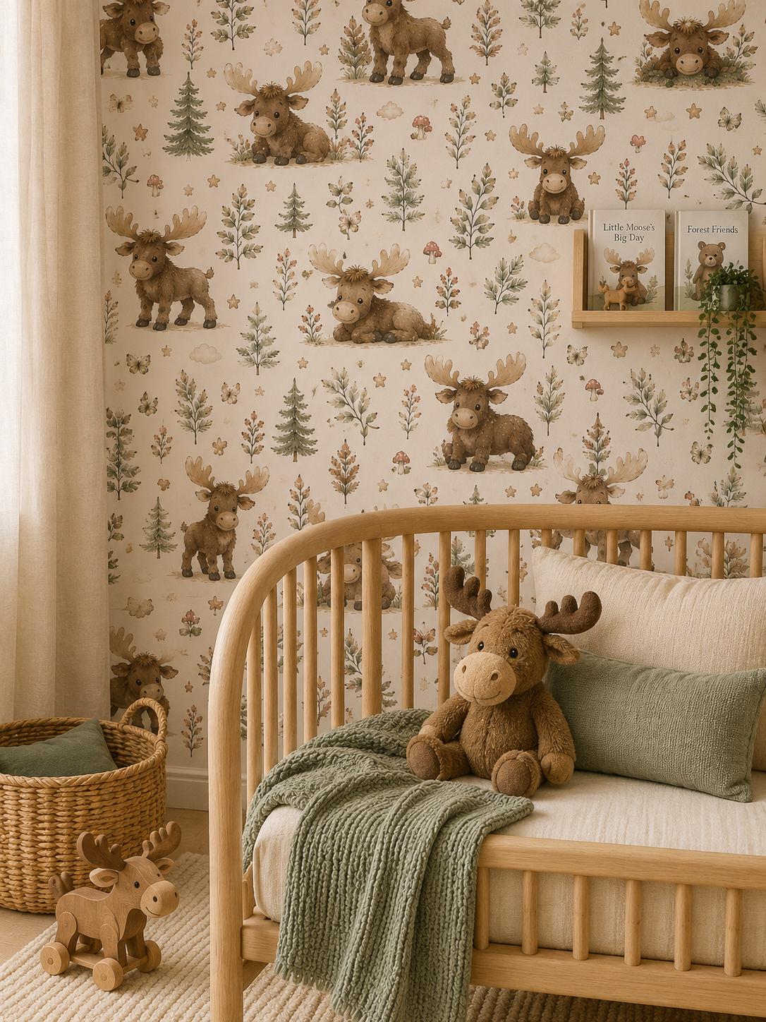 Moose Woodland Wallpaper: Forest Nursery Animal Wall Mural