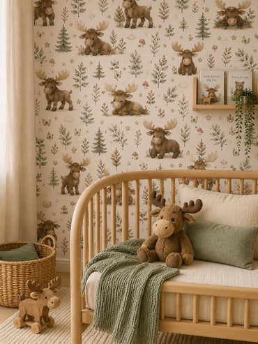 Moose Woodland Wallpaper: Forest Nursery Animal Wall Mural