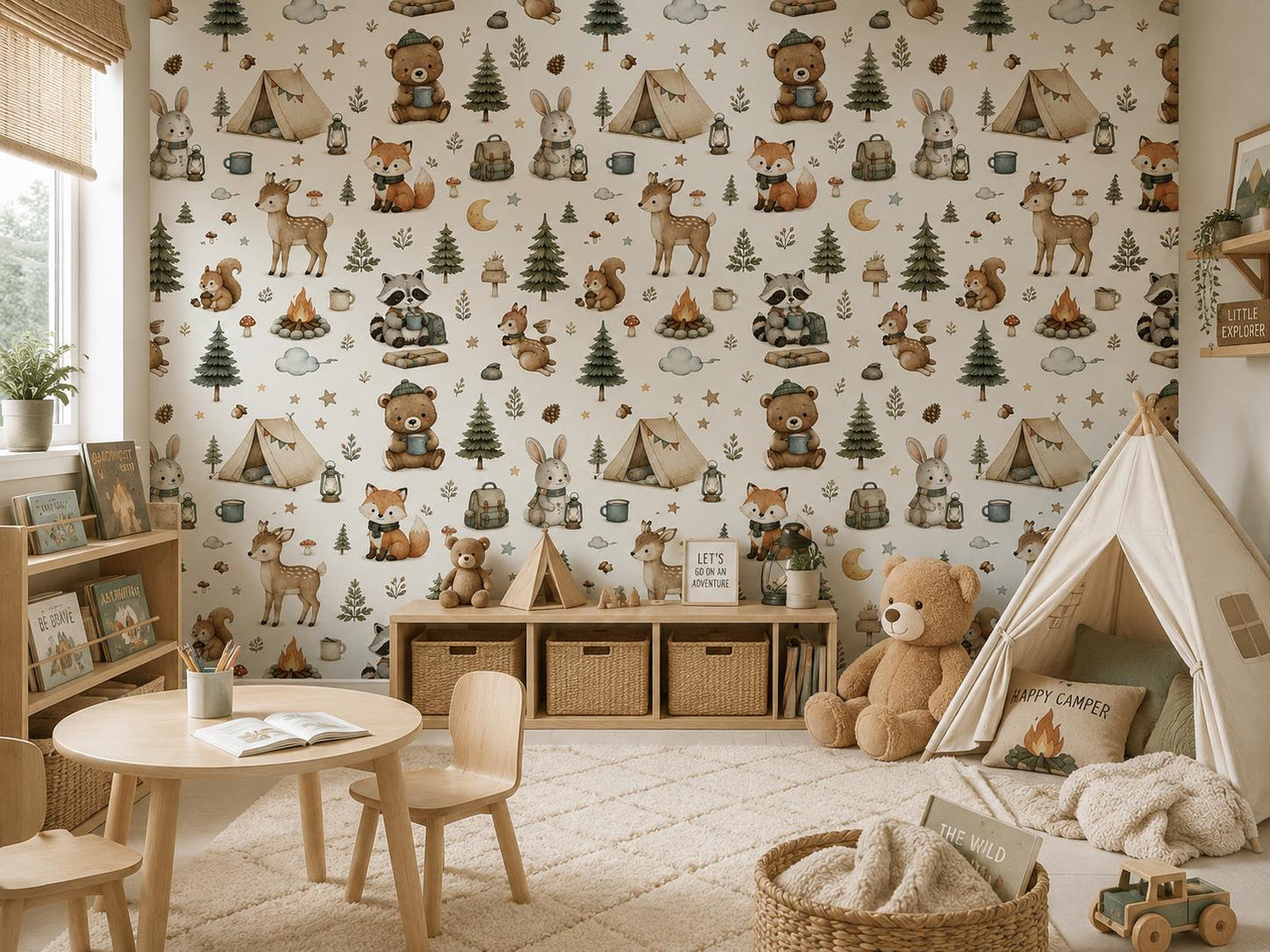 Forest Camping Wallpaper: Woodland Animal Mural