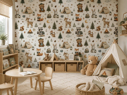 Forest Camping Wallpaper: Woodland Animal Mural