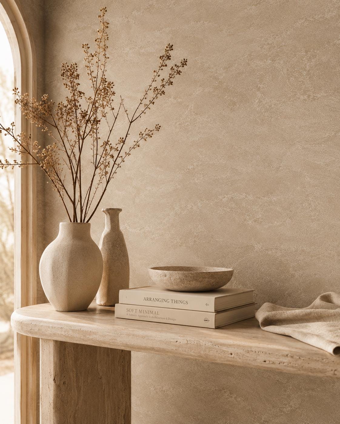 Sandstone Texture Wallpaper: Warm Neutral Stone Wall Mural