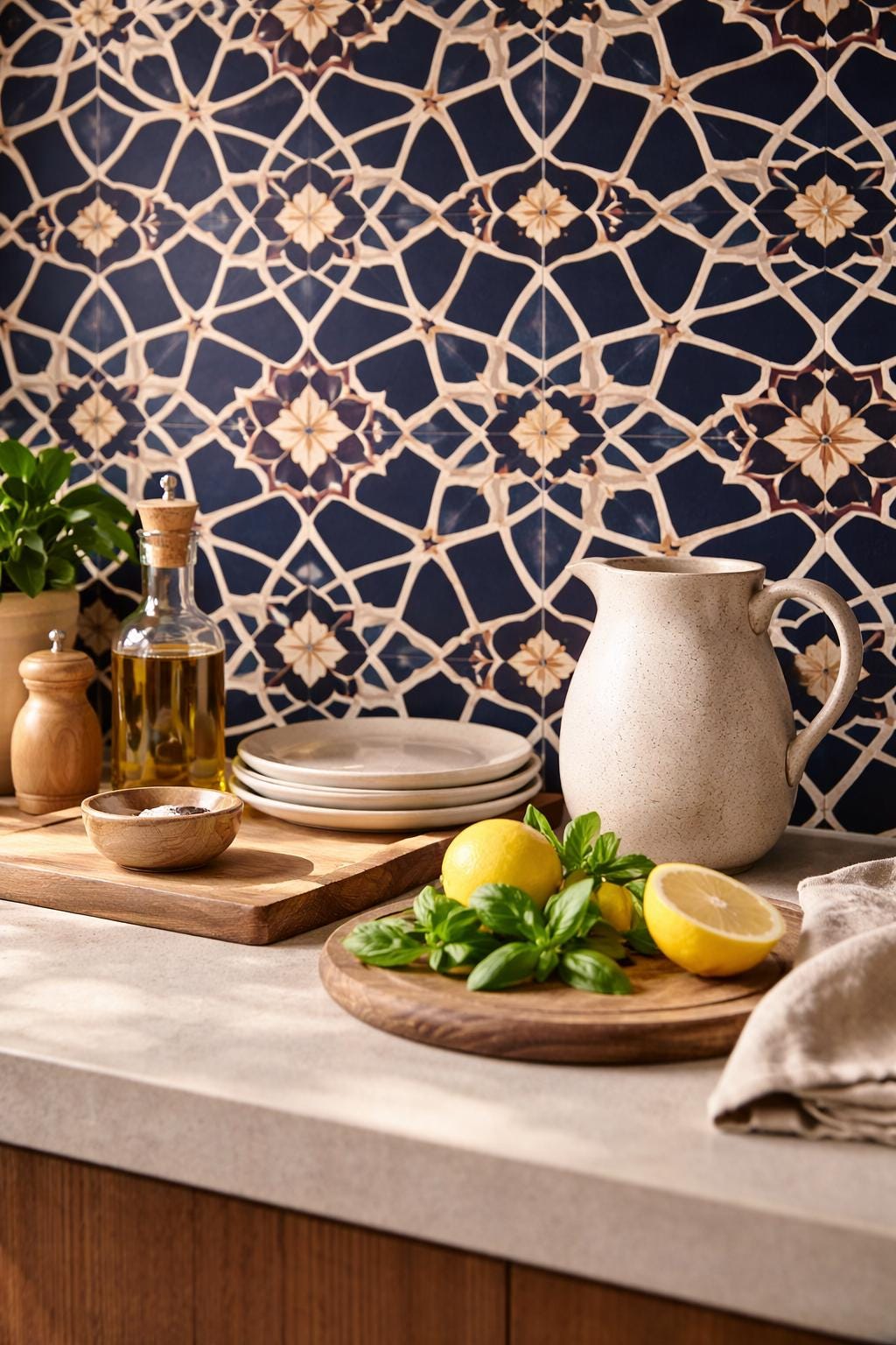 Blue Moroccan Tile Wallpaper: Vintage Geometric Wall Mural