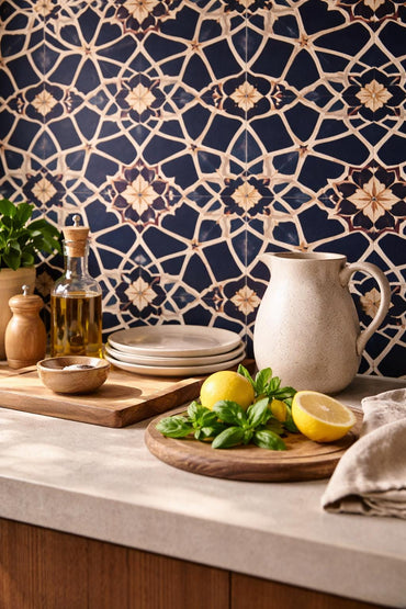 Blue Moroccan Tile Wallpaper: Vintage Geometric Wall Mural