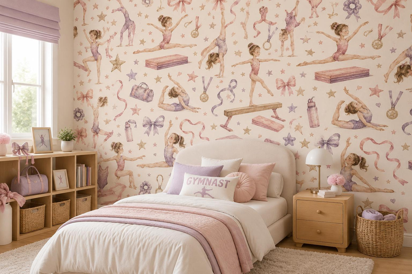 Little Gymnast Stars Wallpaper: Girls Sports Wall Mural