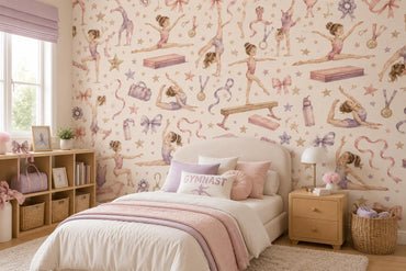 Little Gymnast Stars Wallpaper: Girls Sports Wall Mural