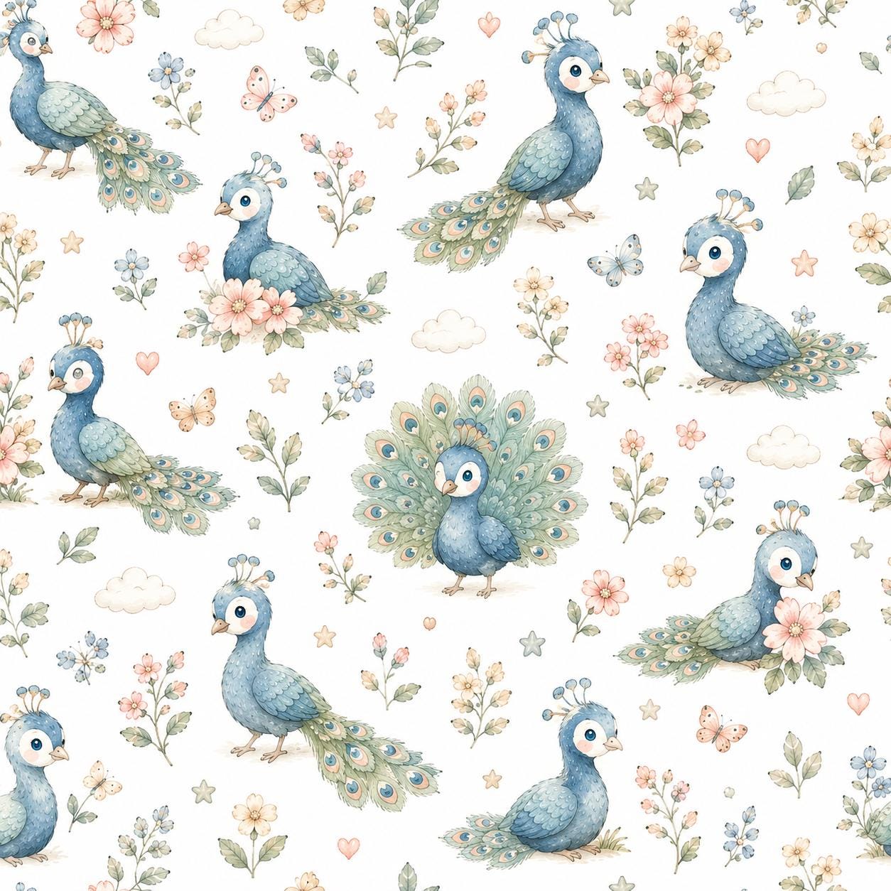 Peacock Garden Wallpaper: Floral Bird Nursery Wall Mural