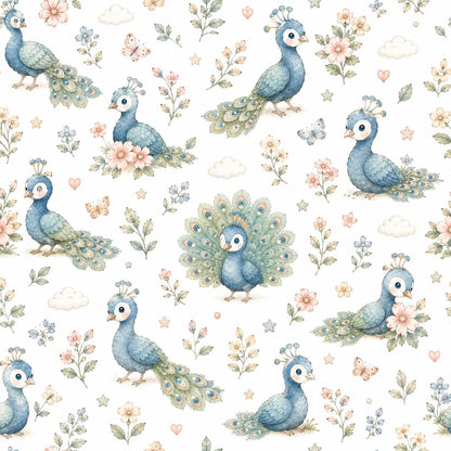 Peacock Garden Wallpaper: Floral Bird Nursery Wall Mural
