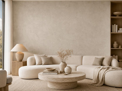 Sandy Beige Concrete Wallpaper: Warm Modern Texture Wall Mural