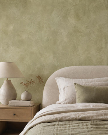 Olive Limewash Wallpaper: Earthy Green Textured Wall Mural