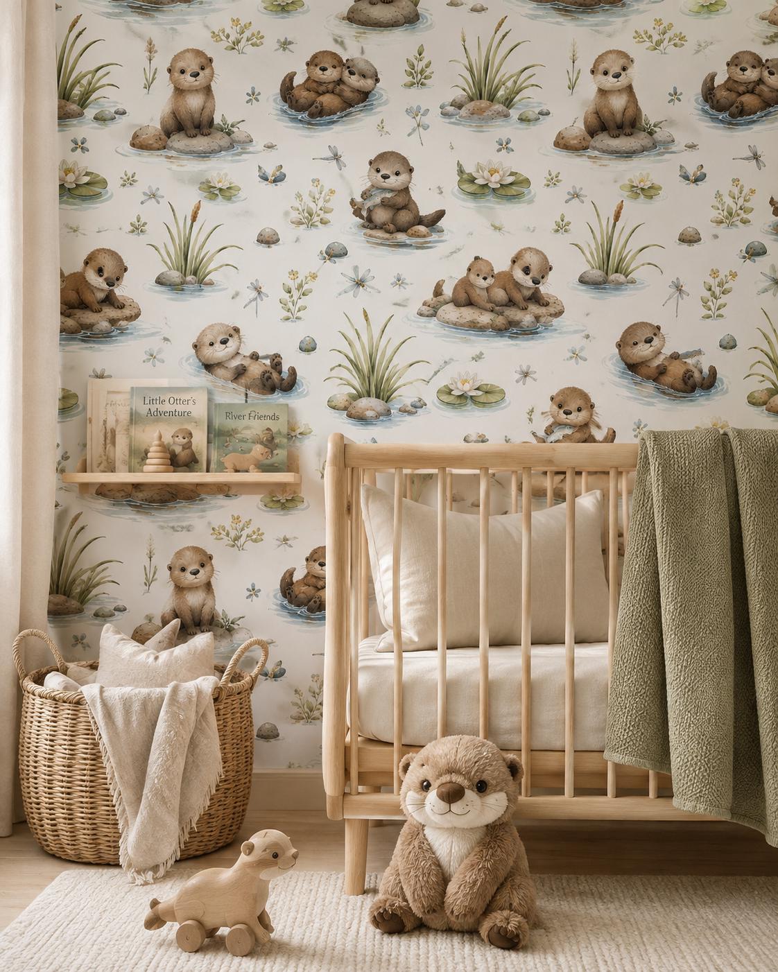Otter River Peel and Stick Wallpaper Mural: Nursery Wall Decor