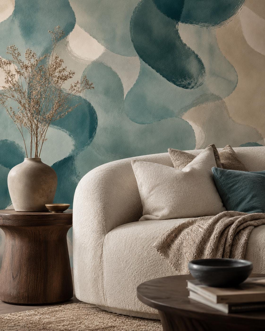 Muted Teal Abstract Wallpaper: Blue Green Wall Mural