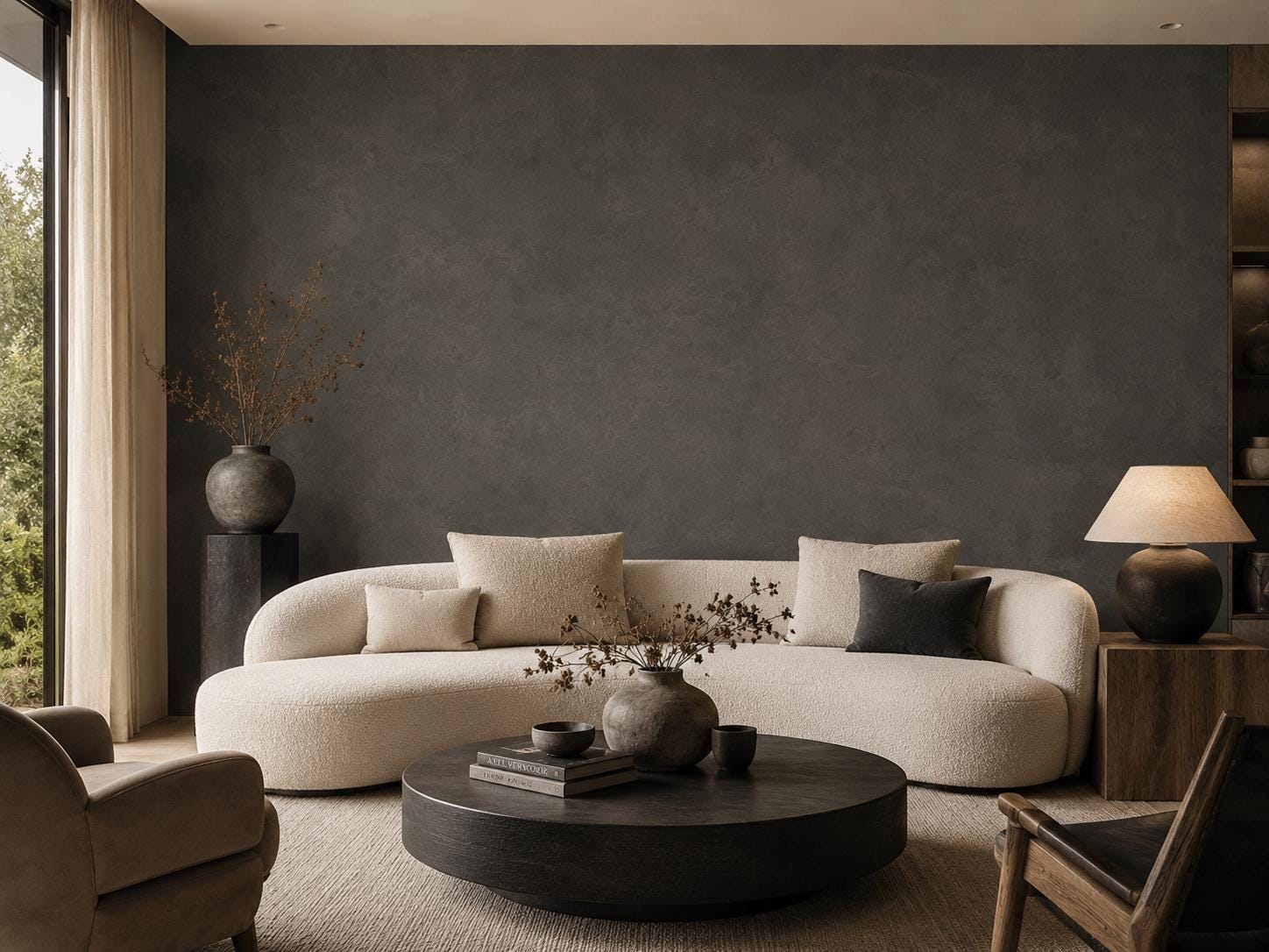 Charcoal Plaster Wallpaper: Dark Modern Textured Wall Mural