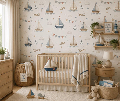 Sailing Wallpaper: Coastal Regatta Nursery Wall Mural