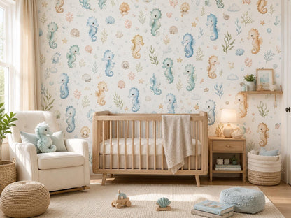 Seahorse Ocean Wallpaper: Coastal Nursery Wall Mural