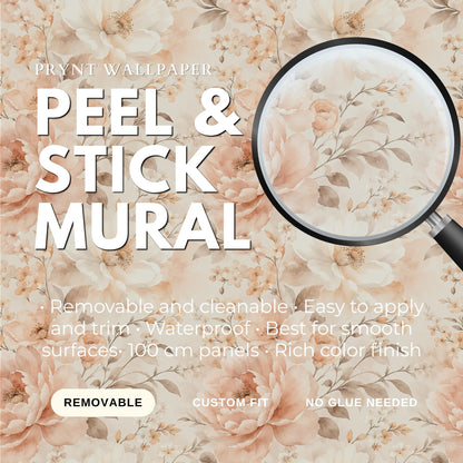 Champagne Blush Floral Wallpaper: Elegant Botanical Wall Mural