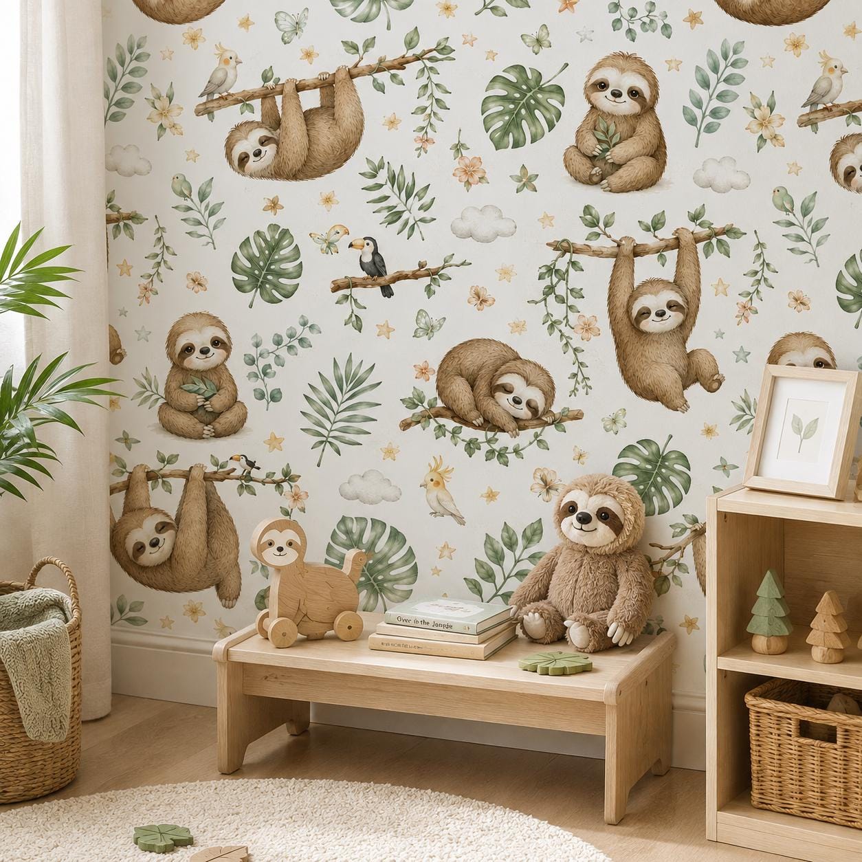 Sloth Wallpaper: Tropical Nursery Wall Mural