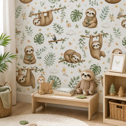 Sloth Wallpaper: Tropical Nursery Wall Mural