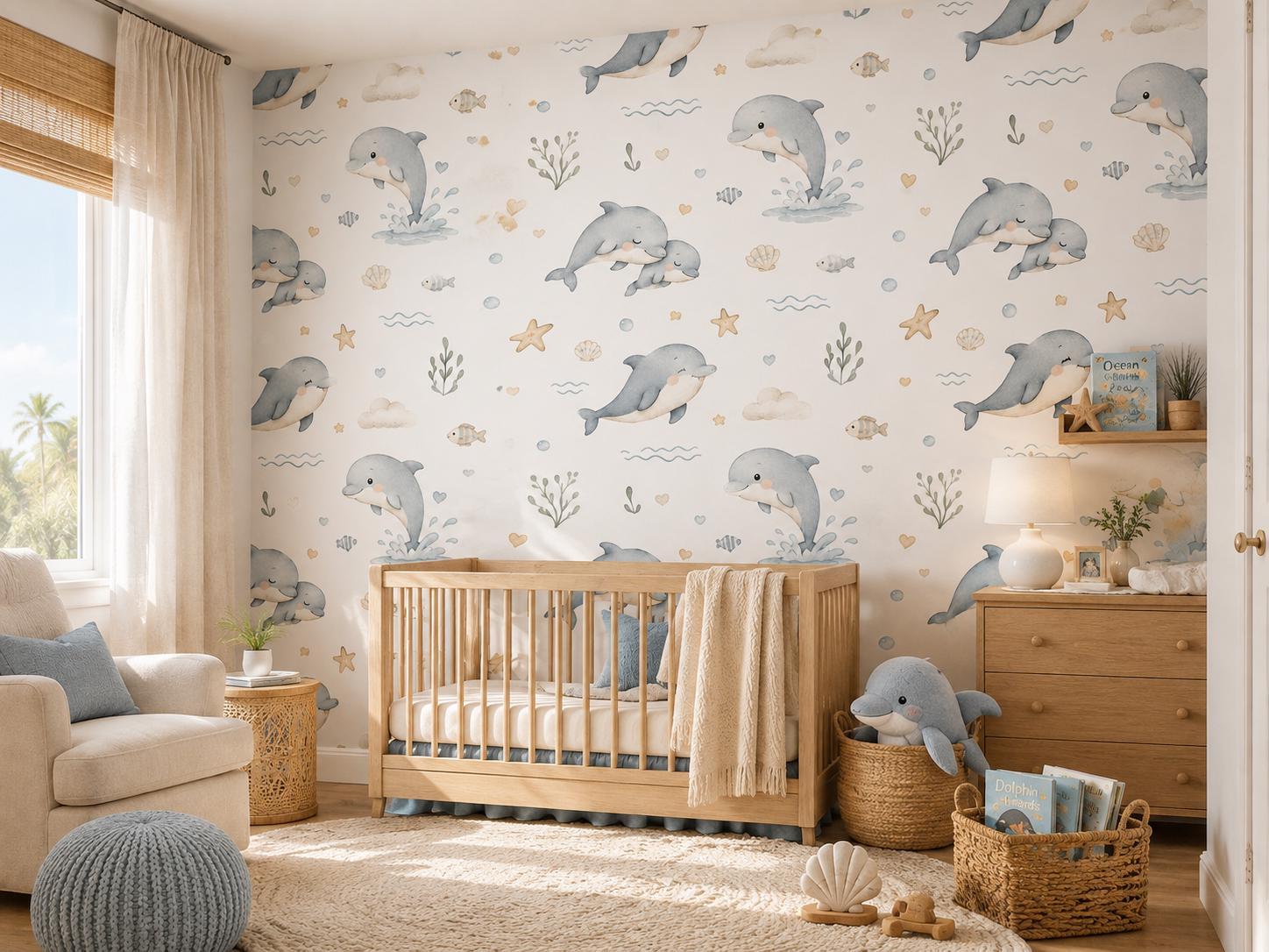 Dolphin Wallpaper: Coastal Nursery Wall Mural