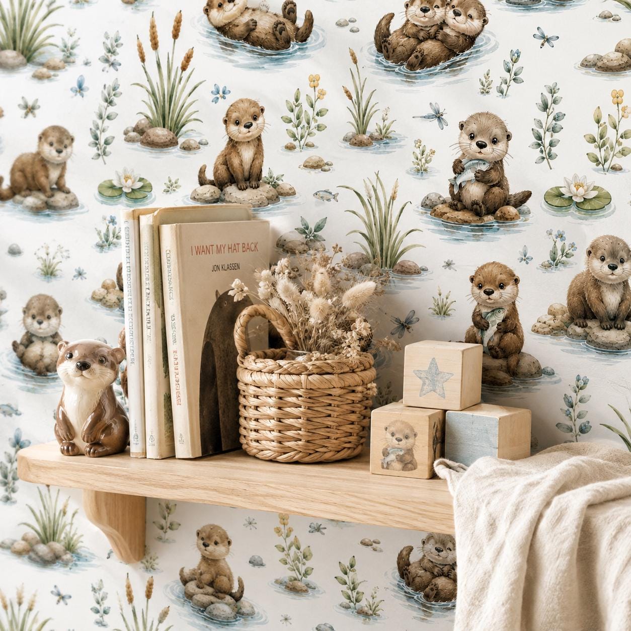 Otter River Peel and Stick Wallpaper Mural: Nursery Wall Decor
