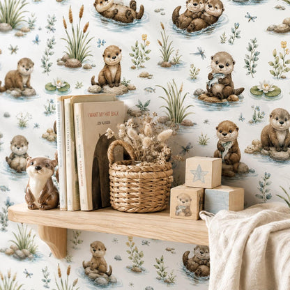 Otter River Peel and Stick Wallpaper Mural: Nursery Wall Decor