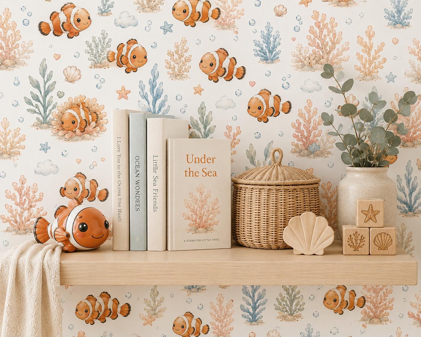 Clownfish Reef Wallpaper: Coral Ocean Nursery Wall Mural