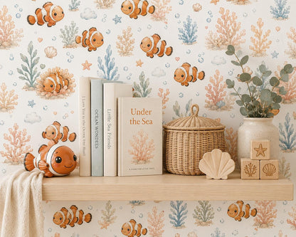 Clownfish Reef Wallpaper: Coral Ocean Nursery Wall Mural