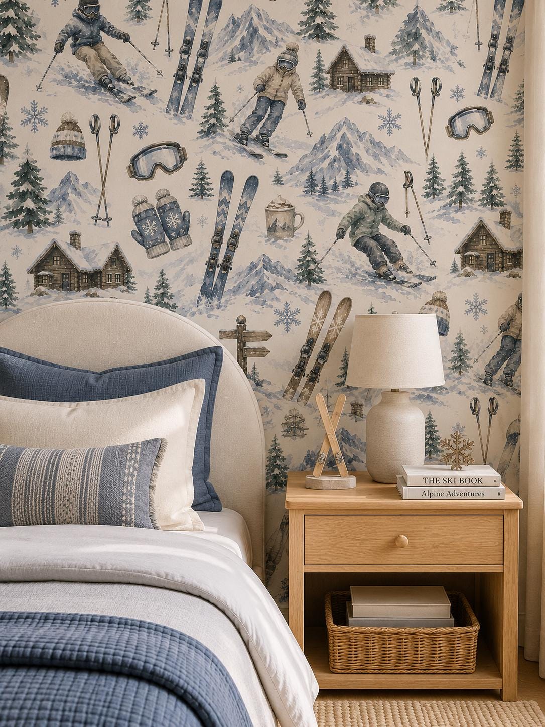 Ski Lodge Adventure Wallpaper: Kids Winter Sports Wall Mural